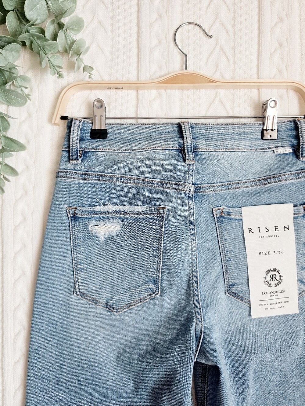 RISEN Women's Tummy Control Wide Leg Jeans Knee Distress Medium Wash HR 3/26 NEW - Picture 9 of 14